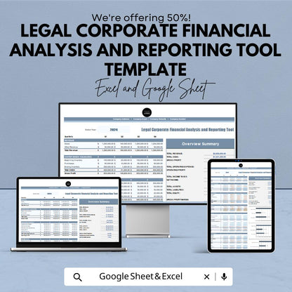 Legal Corporate Financial Analysis and Reporting Tool Template | Business Finance Dashboard | Accounting Report sheet | KPI Tracker