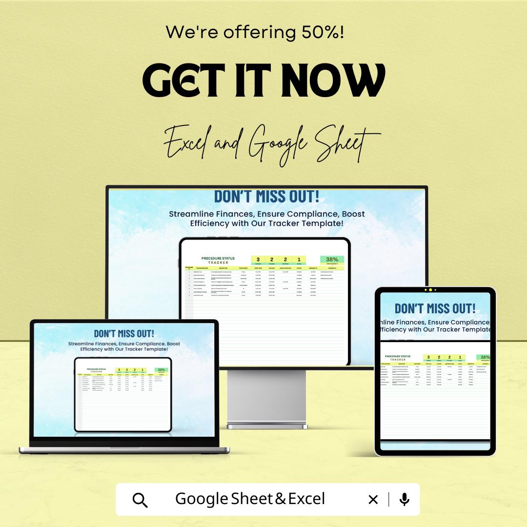 Financial Procedure Status Tracker Template | Excel & Google Sheets | Workflow Tracker, Compliance Status Log, Finance Process Monitor