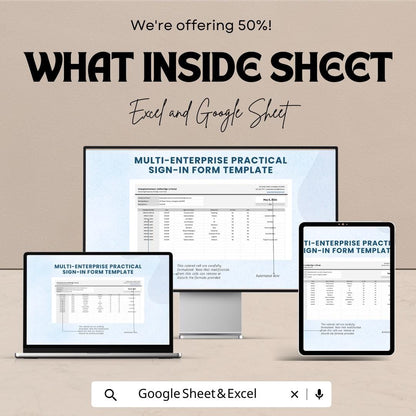 Multi-Enterprise Practical Sign-In Form Sheet | Employee Attendance & Sign-In Template | Excel and Google Sheet Format