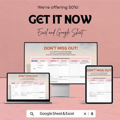 Family Chore Chart Template Excel Google Sheets | Household Task Planner | Kids Chore Schedule | Cleaning Checklist | Family Organizer