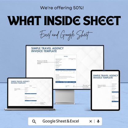 Simple Travel Agency Invoice Sheet - Excel and Google Sheets | Customizable Travel Invoice Template | Reservation & Payment Tracker