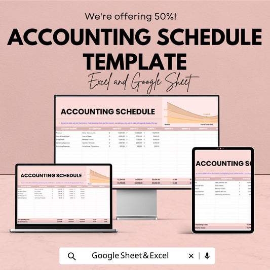 Accounting Schedule Template | Financial Tracking Spreadsheet | Monthly Expense Tracker Template | Business Finance Planner