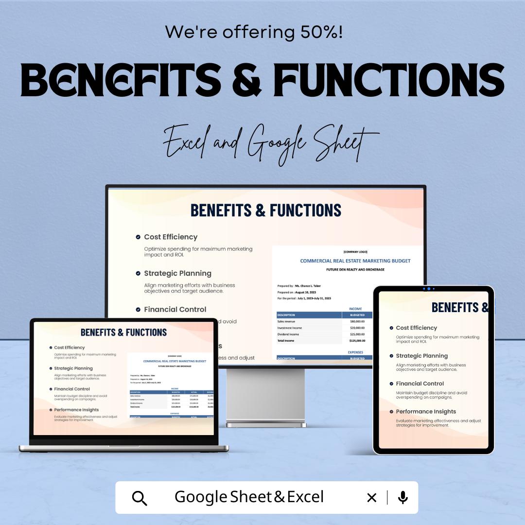 Commercial Real Estate Marketing Budget Template | Real Estate Marketing Planner | ROI Tracker | Business Expense Spreadsheet