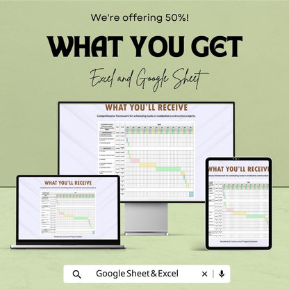 Residential Construction Project Schedule Template | Gantt Chart Builder Planner | Contractor Project Timeline | Build Schedule