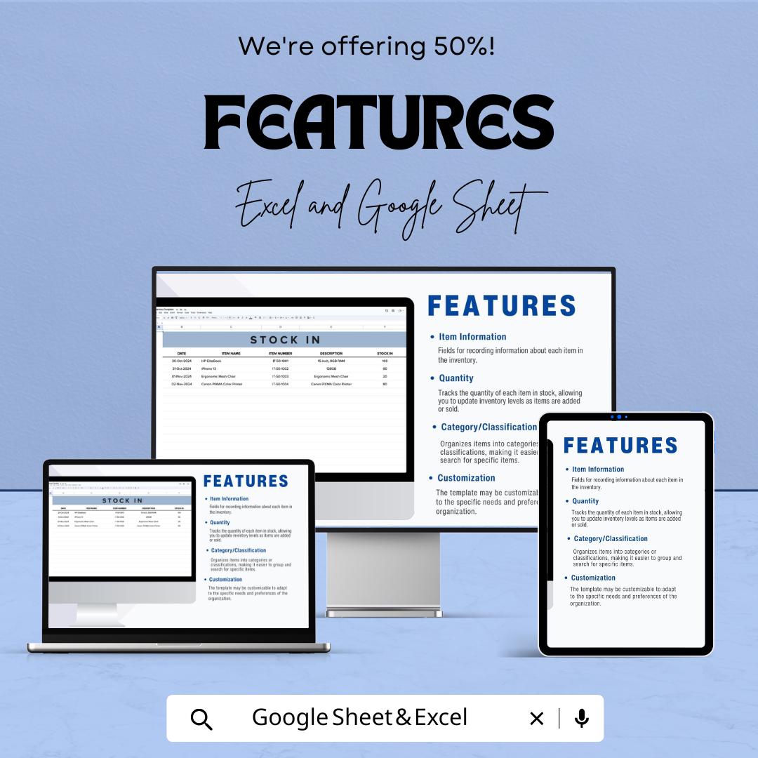 Inventory Template | Stock Tracker | Product Management Spreadsheet | Small Business Inventory Log | Stock Control Sheet