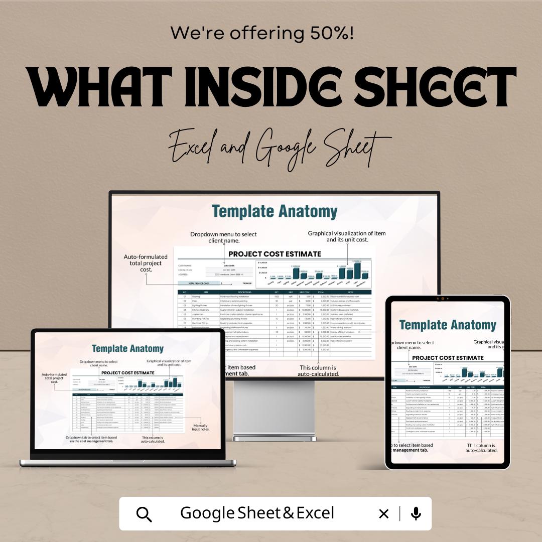 Project Cost Estimate Sheet | Excel and Google Sheets | Editable Budget & Expense Estimator | Client Cost Breakdown Template