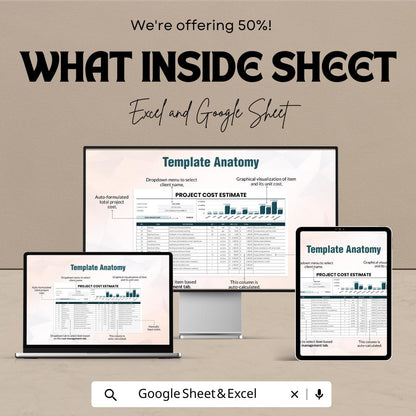 Project Cost Estimate Sheet | Excel and Google Sheets | Editable Budget & Expense Estimator | Client Cost Breakdown Template