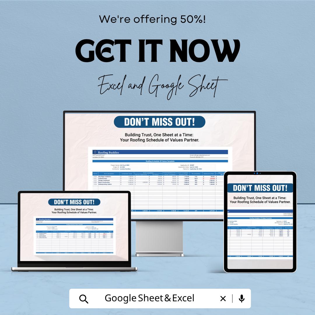 Roofing Schedule Of Values Template | Construction Schedule of Values | Contractor Payment Template | Progress Billing Template
