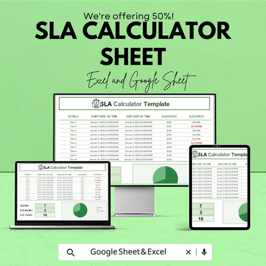 SLA Calculator Template for Task Management | Excel & Google Sheets | Service Level Agreement Tracker | SLA Monitoring Tool