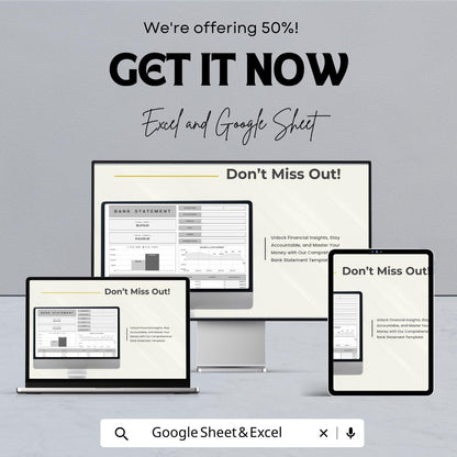 Bank Statement Sheet Template | Excel and Google Sheets | Financial Tracker | Debit & Credit Record | Expense Income Log | Digital Download