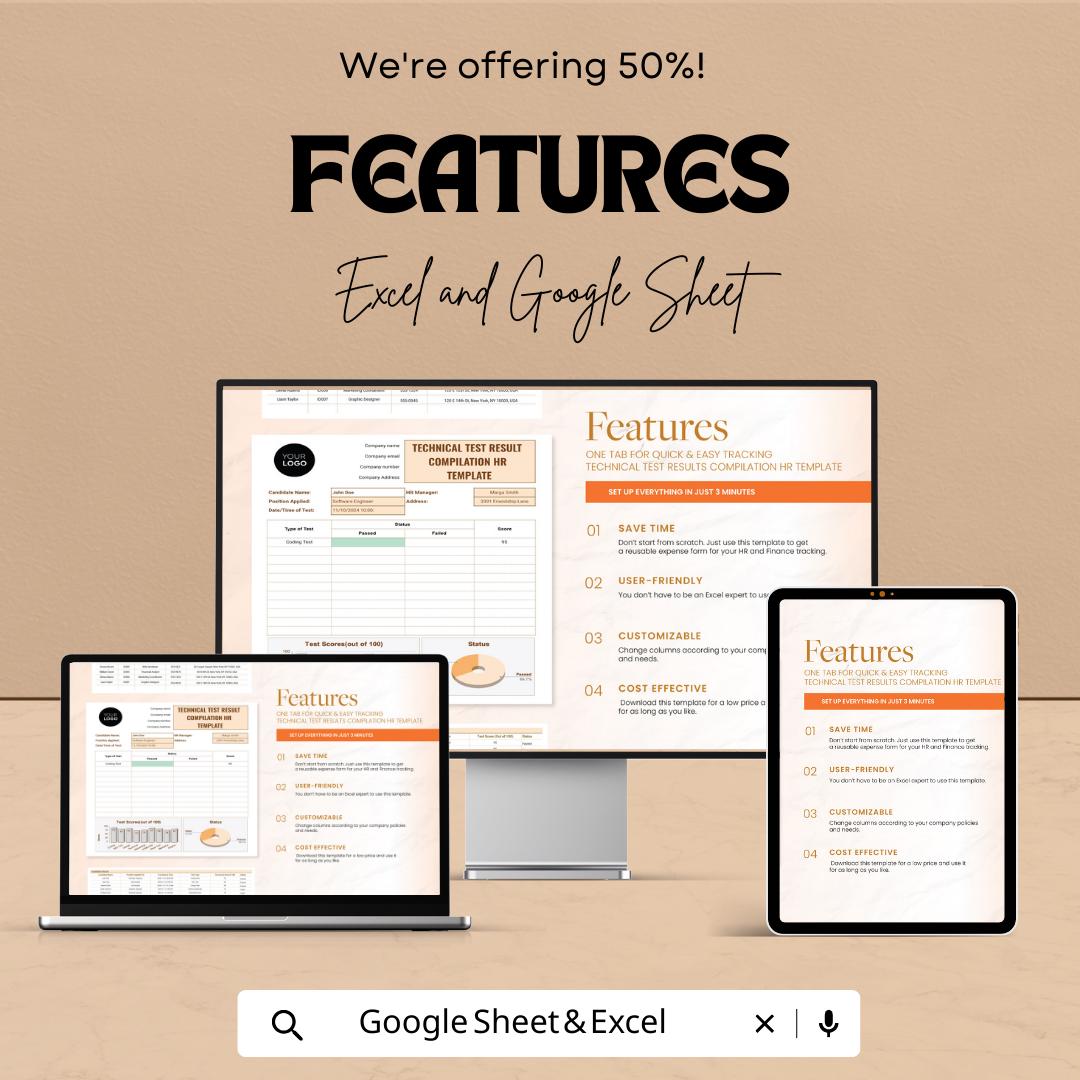 Technical Test Results Compilation HR Template | Excel & Google Sheets | Candidate Evaluation Tracker | Hiring Assessment Tool