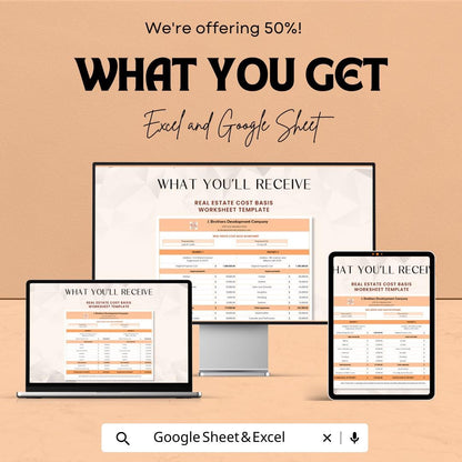 Real Estate Cost Basis Worksheet - Excel & Google Sheets Template for Tax and Financial Planning - Instant Download - 50% Off