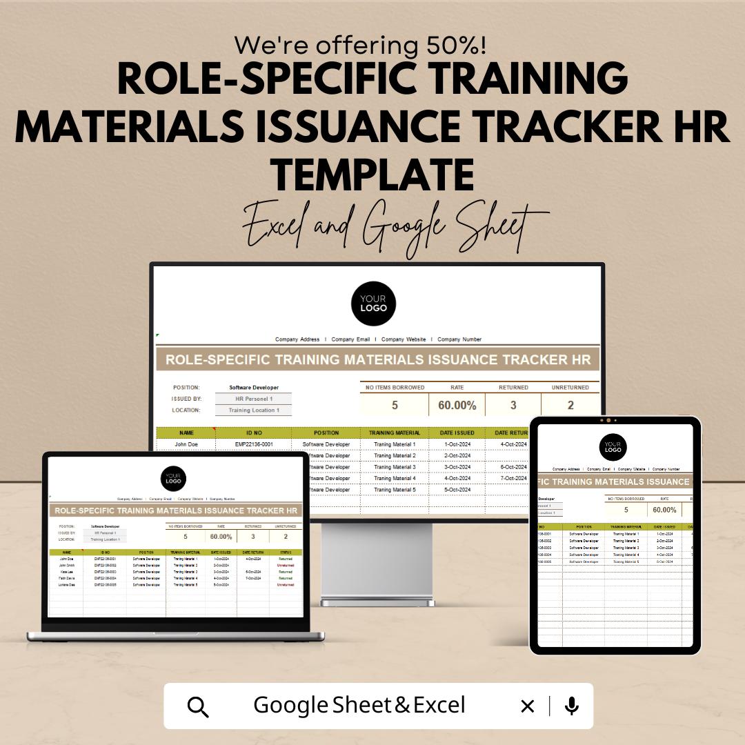 Role-Specific Training Materials Issuance Tracker HR Template | Employee Training Tracker | Excel & Google Sheets