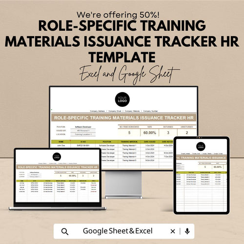 Role-Specific Training Materials Issuance Tracker HR Template | Employee Training Tracker | Excel & Google Sheets