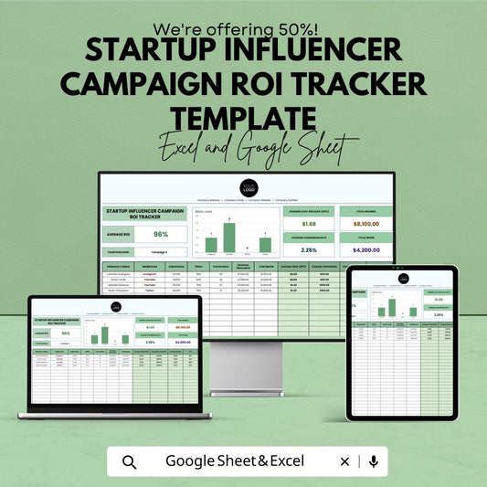 Startup Influencer Campaign ROI Tracker Template | Excel & Google Sheets | Influencer Marketing Analytics, Campaign Performance Tracker