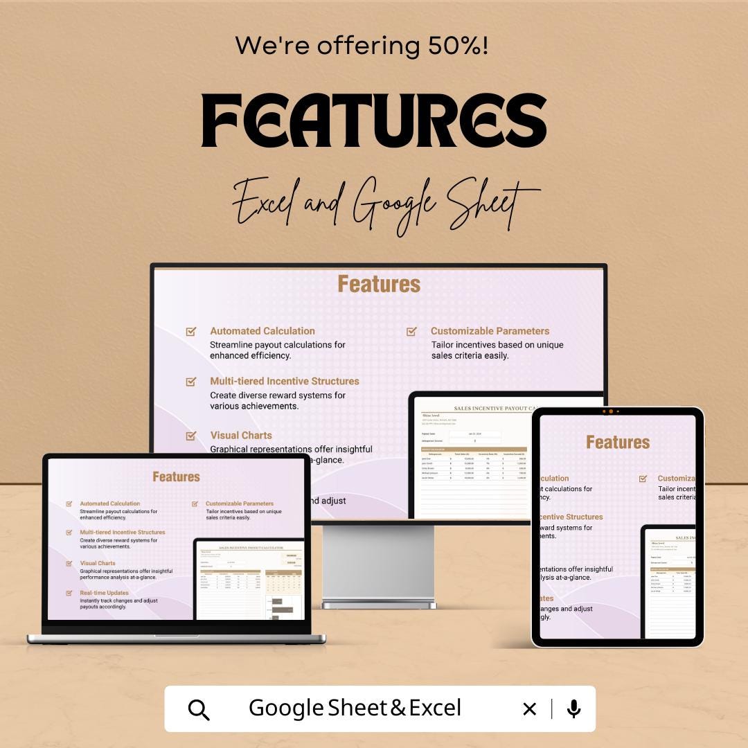 Sales Incentive Payout Calculator Template | Commission Calculator Spreadsheet | Sales Bonus Tracker | Excel & Google Sheets