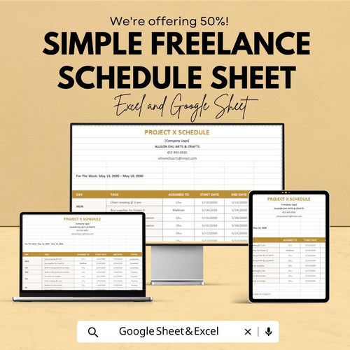 Simple Freelance Schedule Sheet Template | Project Planner | Excel & Google Sheet | Time Management | Customizable Schedule