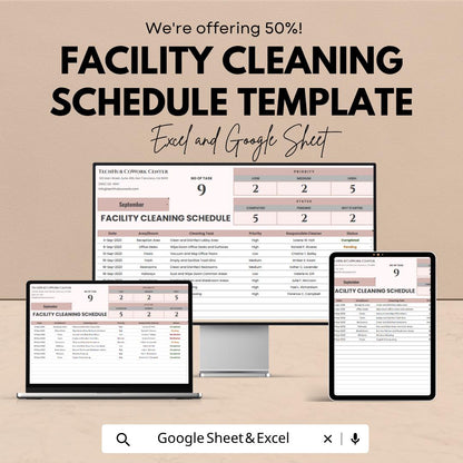 Facility Cleaning Schedule Template | Cleaning Checklist Spreadsheet | Maintenance Planner Tracker