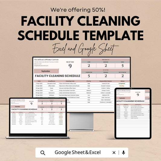 Facility Cleaning Schedule Template | Cleaning Checklist Spreadsheet | Maintenance Planner Tracker