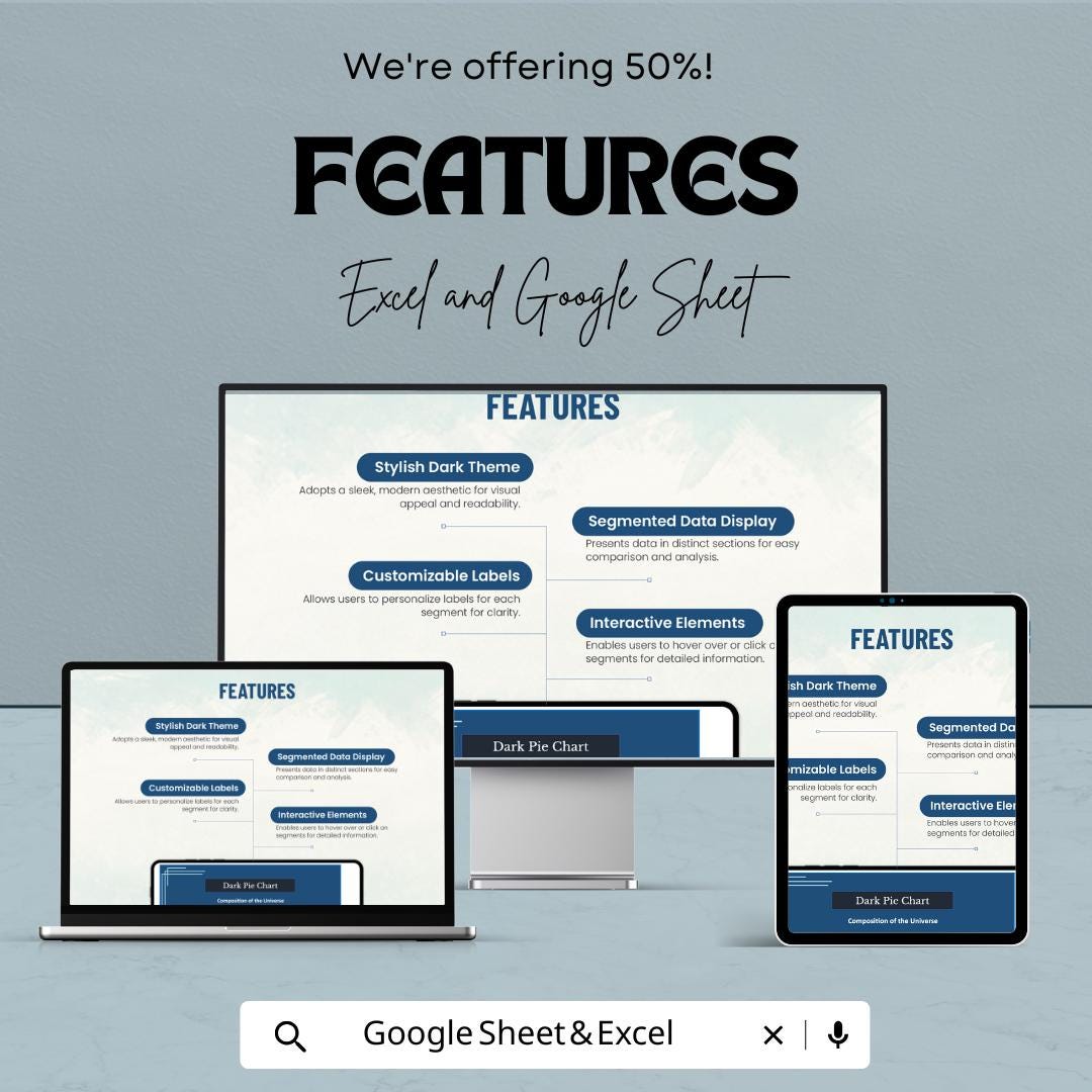 Dark Pie Chart Sheet – Stylish Template for Excel and Google Sheets | 50% Off | Customizable & Interactive