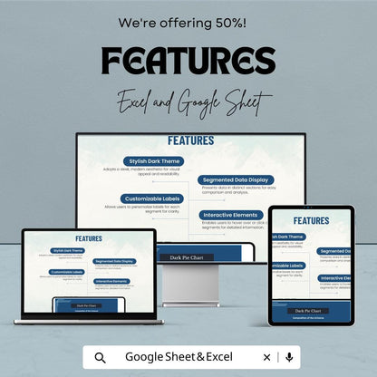 Dark Pie Chart Sheet – Stylish Template for Excel and Google Sheets | 50% Off | Customizable & Interactive