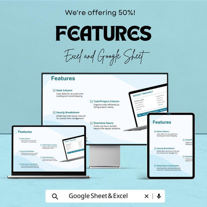 Weekly Timesheet Template | Employee Timesheet | Work Hours Tracker | Timesheet Excel & Google Sheets | Weekly Work Log | Payroll Timesheet
