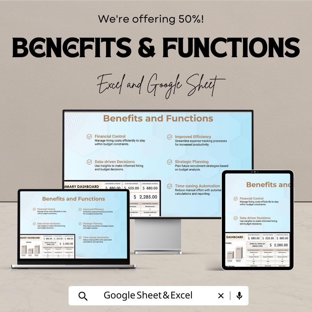 Hiring Costs Tracker Template | Recruitment Budget Spreadsheet Excel & Google Sheets | HR Expense Dashboard | Hiring Budget Planner