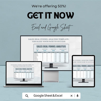Sales Deal Funnel Analysis Template | Excel & Google Sheets Sales Pipeline Tracker | Conversion Rate Dashboard | Sales Performance Report