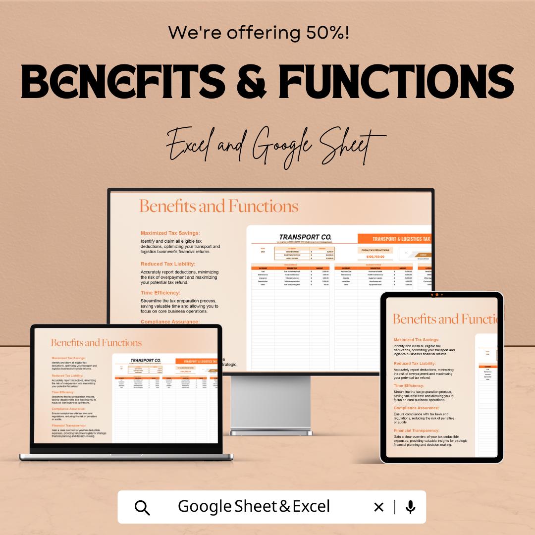 Transport and Logistics Tax Deductions Worksheet Template | Trucking Tax Tracker | Logistics Finance Spreadsheet | Tax Deduction Tracker