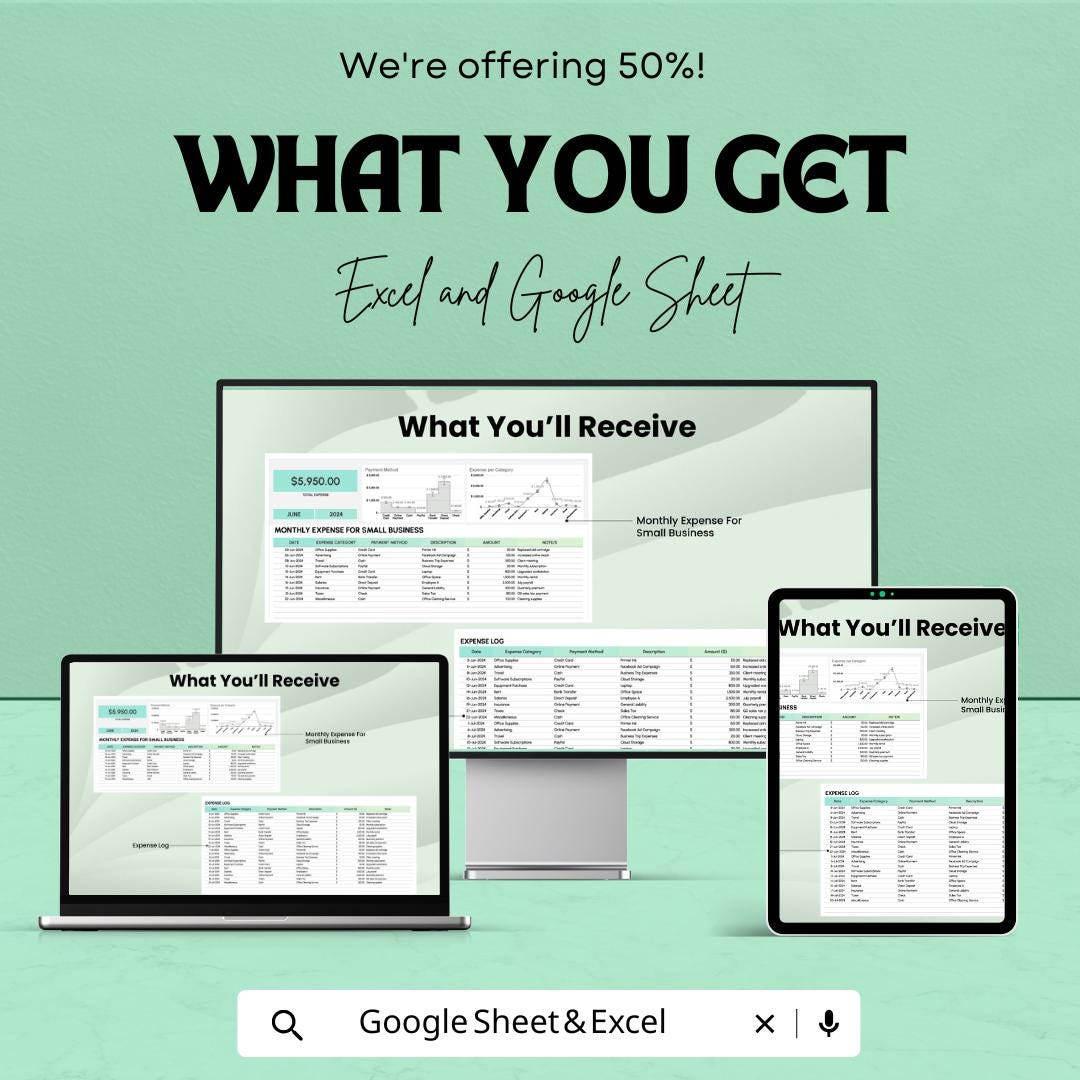 Monthly Expense for Small Business Sheet | Budget Tracking Excel & Google Sheets Template | Expense Log for Small Business |