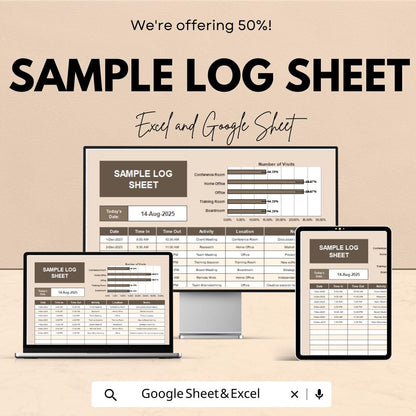 Sample Log Sheet | Excel and Google Sheets Template | Track Visits & Activities | Customizable Log Template | 50% Off