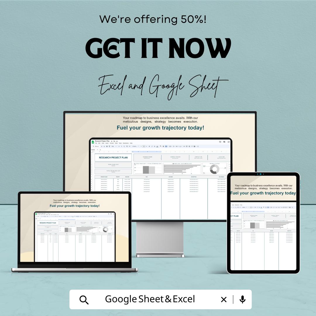 Research Project Plan Sheet | Google Sheets & Excel Template | Research Management | Project Planning Tool | Task Organizer |