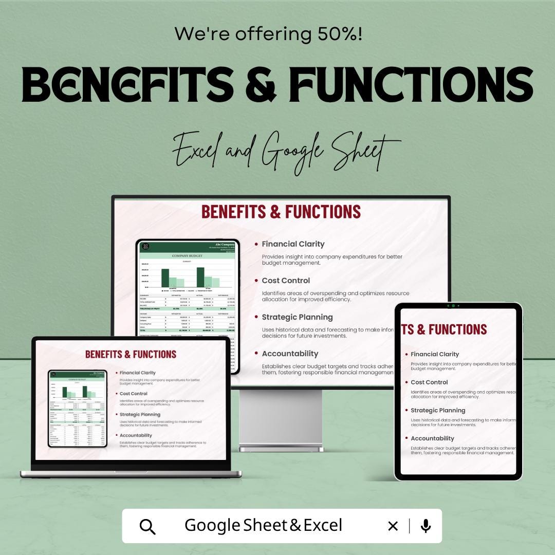 Company Budget Template | Business Budget Spreadsheet | Financial Planning Tool | Expense Tracker Excel | Google Sheets Budget Planner