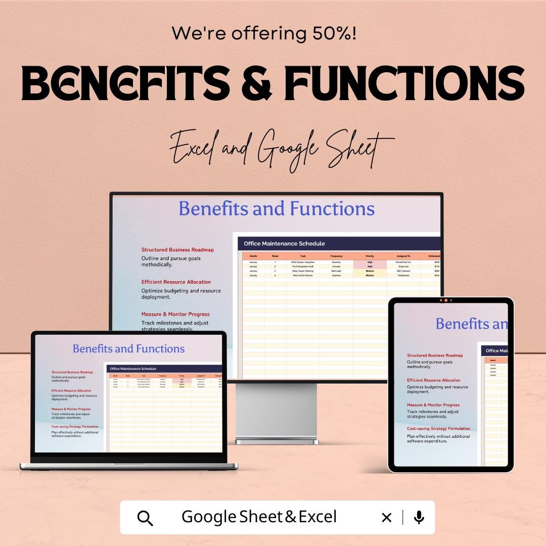 Office Maintenance Schedule Sheet | Excel & Google Sheet | Detailed Maintenance Planner | Office Task Management Template | Easy to Use