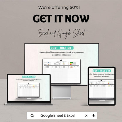 Administration Digital File Conversion Tracker Template | File Management Spreadsheet | Business Organization Tracker