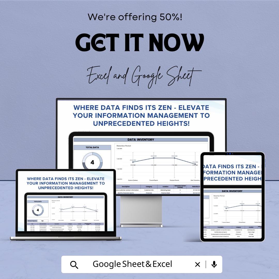 Data Inventory Template | Business Data Management Spreadsheet | Data Tracking and Organization Sheet