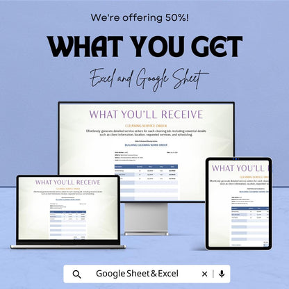 Professional Cleaning Service Order Sheet - Excel & Google Sheet - Easy Work Order Management for Cleaning Services