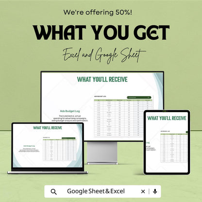 Advertising Budget vs Actual Spend Analysis Tool Template | Google Sheets | Marketing Budget Tracker | Ad Spend Analysis Spreadsheet |