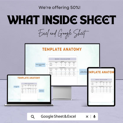Basic Calculator Sheet for Excel and Google Sheets | Financial & Math Calculation Template | Instant Download