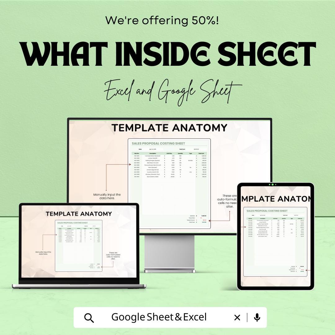 Sales Proposal Costing Sheet Template | Estimate, Quote & Budget Tracker | Project Costing Calculator | Sales Cost Sheet Template