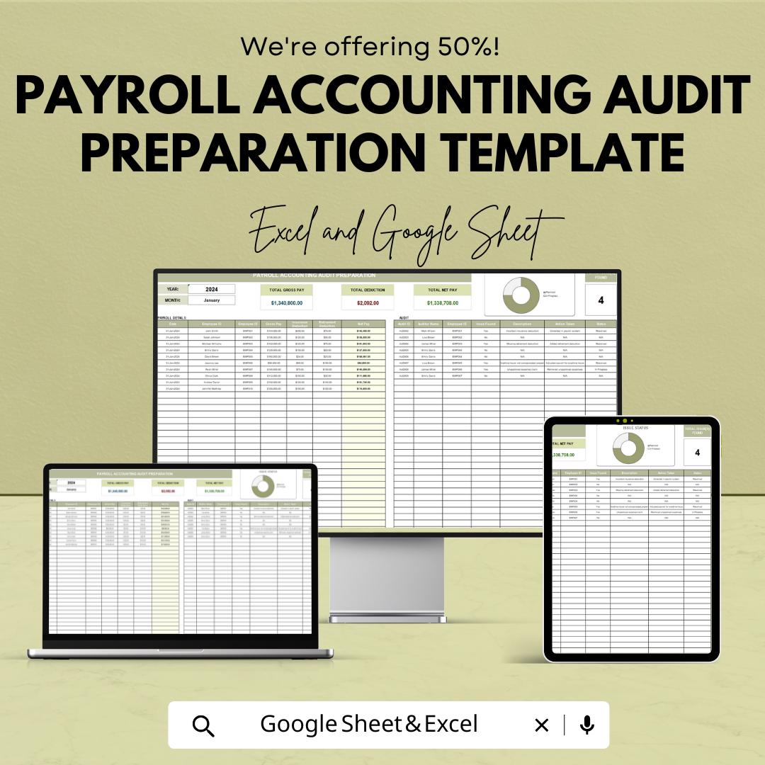 Payroll Accounting Audit Preparation Template | Payroll Audit Spreadsheet | Compliance Documentation Tool