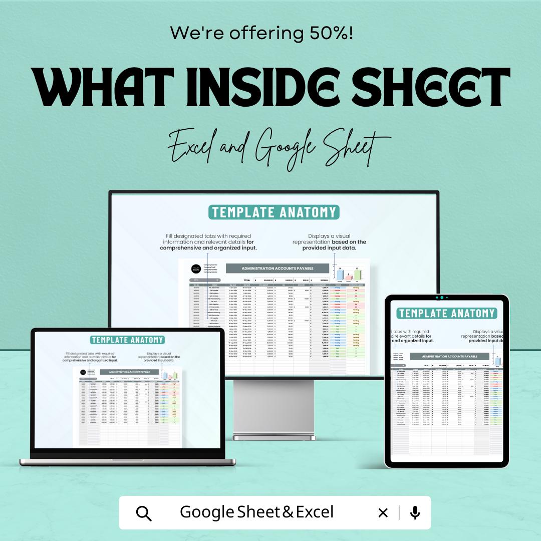 Administration Accounts Payable Template | Excel & Google Sheets | Invoice Tracking Spreadsheet | Vendor Management | Payment Schedule