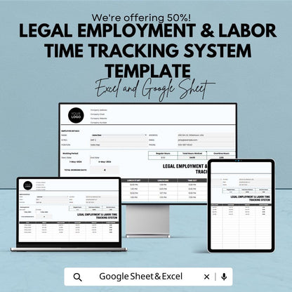 Employee Time Tracking Template, HR Timesheet Spreadsheet, Work Hours Tracker, Overtime Calculator, Payroll Time Log