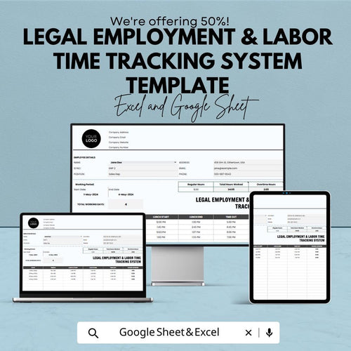Employee Time Tracking Template, HR Timesheet Spreadsheet, Work Hours Tracker, Overtime Calculator, Payroll Time Log