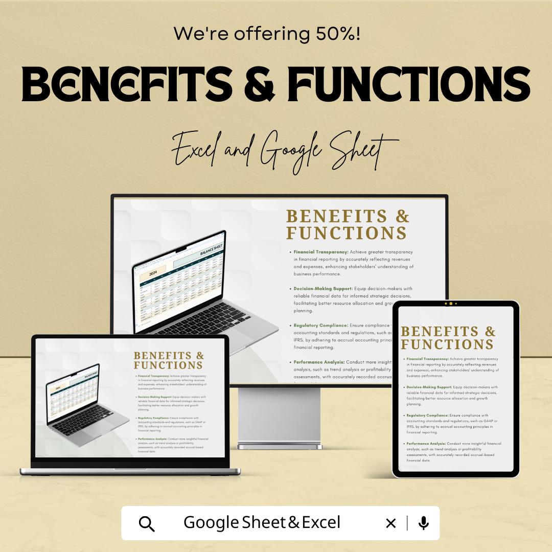 Accrual Accounting Template | Balance Sheet & Income Statement Dashboard | Financial Reporting Spreadsheet | Excel and Google Sheets