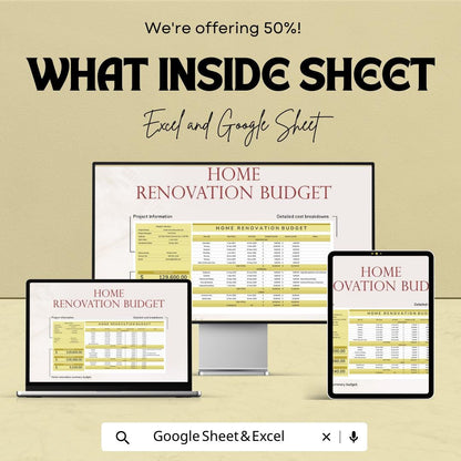 Home Renovation Budget Template | Project Management Budget Planner | Remodel Cost Tracker Spreadsheet | Excel & Google Sheets