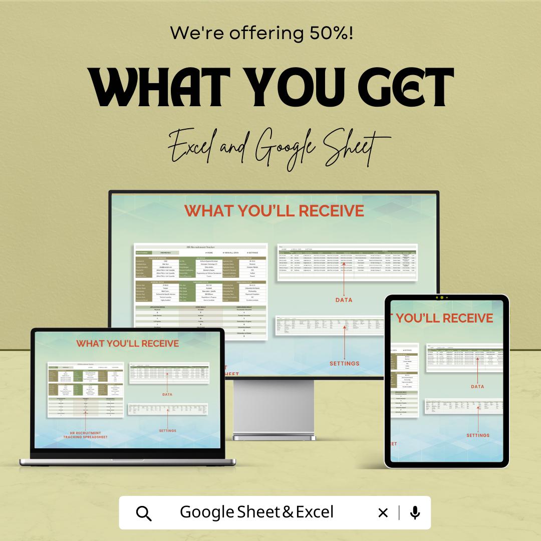 HR Recruitment Tracking Spreadsheet Template, Applicant Tracking Sheet, Hiring Tracker, Candidate Management Tool, Excel Google Sheets