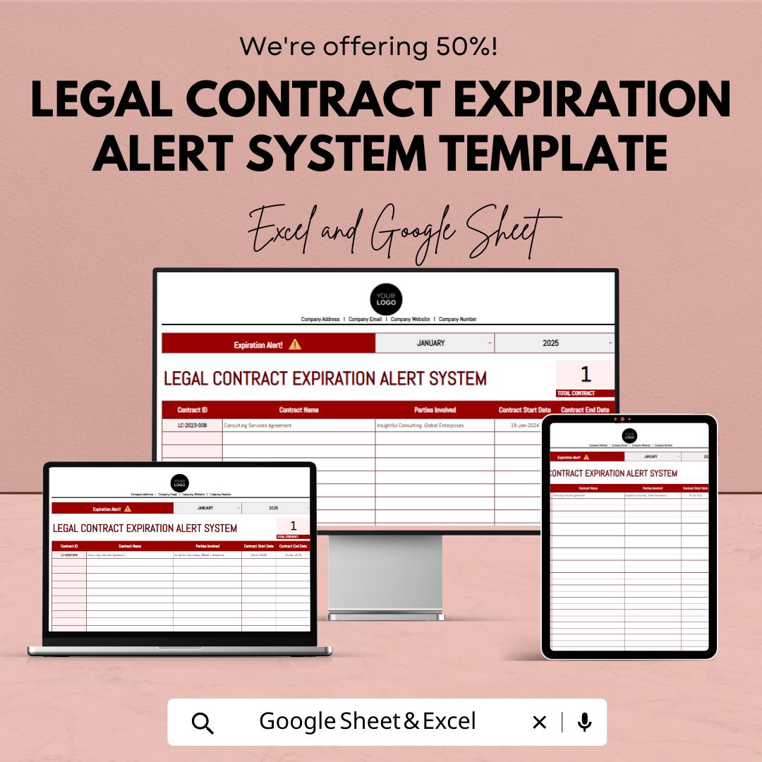 Legal Contract Expiration Tracker, Contract Renewal Alert Template, Law Office Contract Manager