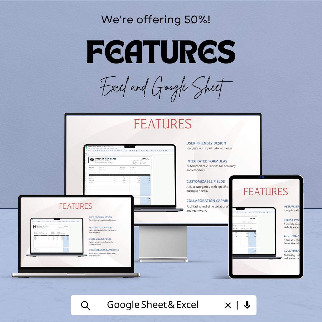Editable Invoice Template | Excel and Google Sheets | Printable Invoice Form | Business Billing Template | Service and Product Invoice Sheet