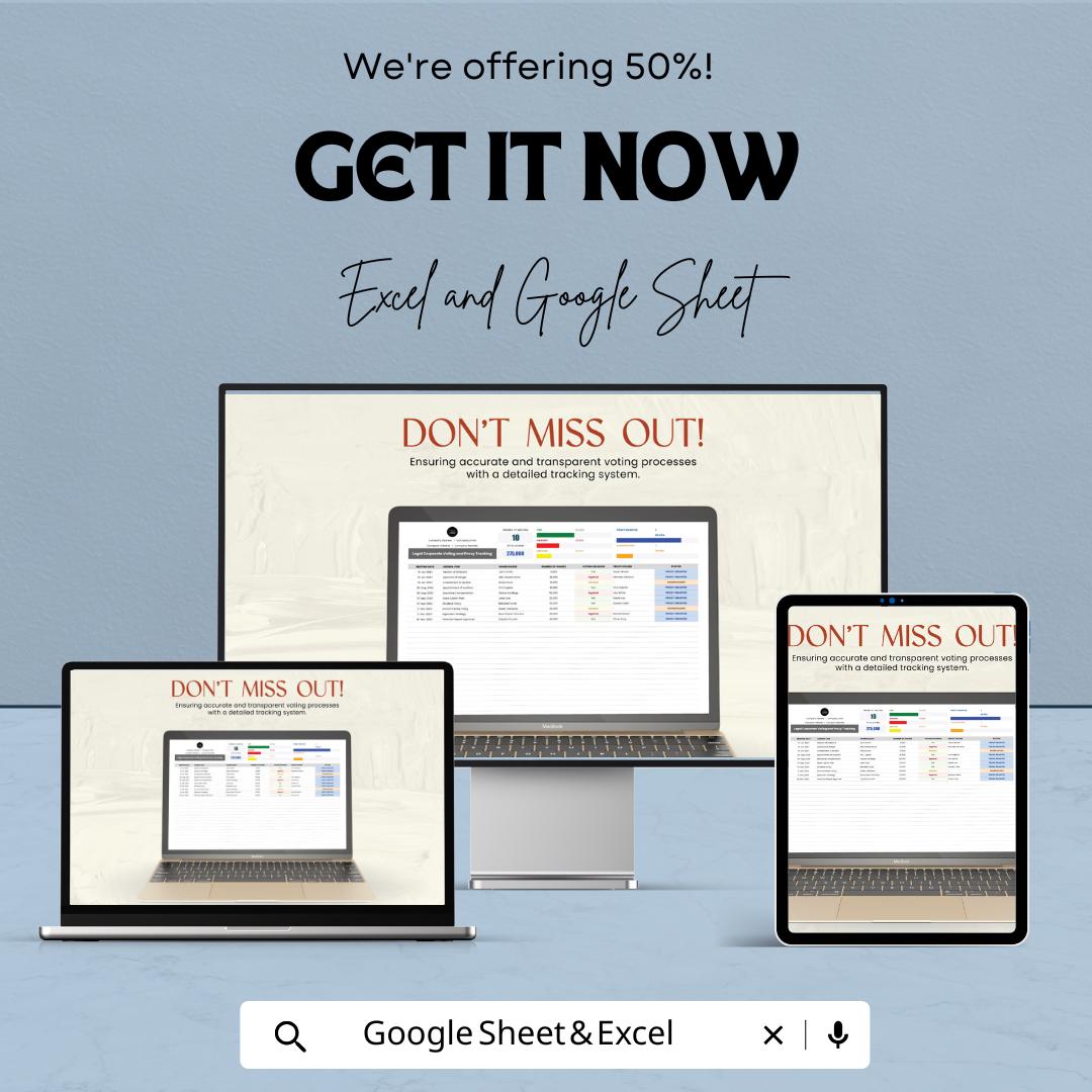 Corporate Voting Tracker Template, Proxy Tracking Spreadsheet, Shareholder Voting Log, Board Meeting Vote Tracker, Excel & Google Sheets